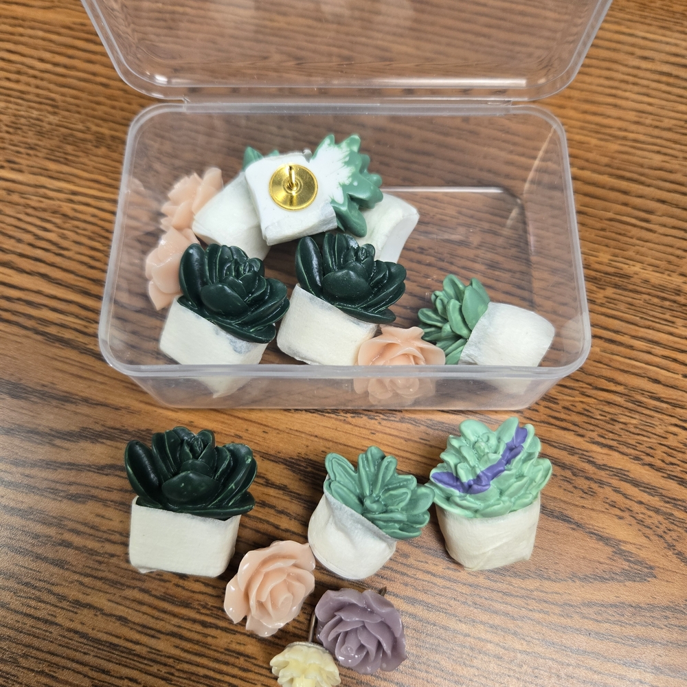 Succulent And Flower Shaped Push Pins For Home Office, Dorm